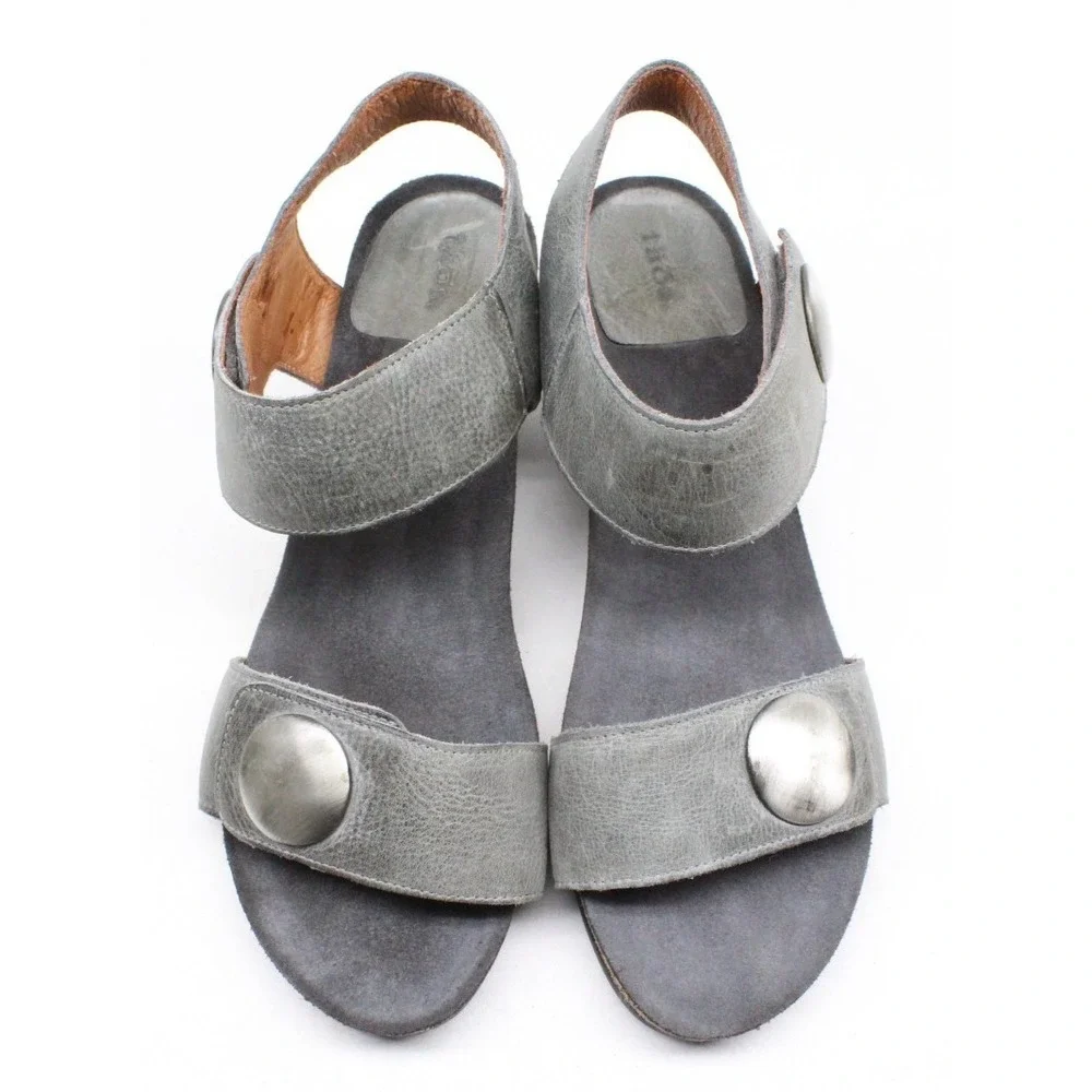 Taos Carousel 2 Grey Leather Wedge‎ Open Toe Slingback Sandal Womens 40 US 9-9.5